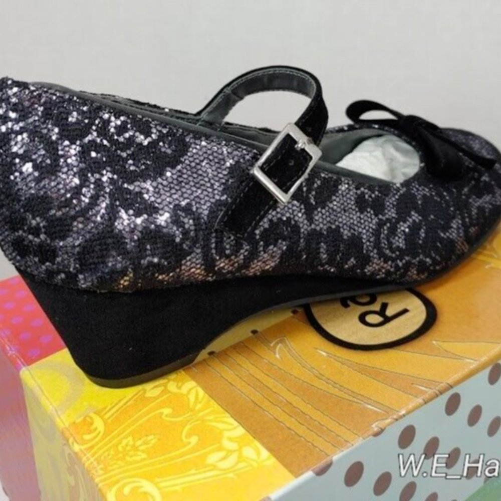 Rachel Shoes® Black & Silver Bella™ Mary Jane - Big Girls Size US 5 - Picture 5 of 16